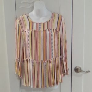 Miami Boho Textured Ruffle Tiers Vertical Multi Color Top